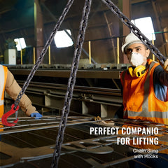 Chain Sling, 8 mm x 300 cm Lifting Chains with Hooks, G80 Engine Chain Hoist Lifts, 5 Ton Lifting Sling Chains for Engine Hoist, Engine Lift Chain with 4 Leg Grab Hooks & Adjusters Heavy Duty