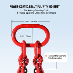Chain Sling, 8 mm x 300 cm Lifting Chains with Hooks, G80 Engine Chain Hoist Lifts, 5 Ton Lifting Sling Chains for Engine Hoist, Engine Lift Chain with 4 Leg Grab Hooks & Adjusters Heavy Duty