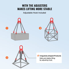Chain Sling, 10 mm x 300 cm Lifting Chains with Hooks, G80 Engine Chain Hoist Lifts, 8 Ton/8344 kg Lifting Sling Chains for Engine Hoist, Engine Lift Chain with 4 Leg Grab Hooks & Adjusters