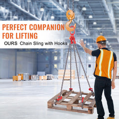Chain Sling, 8 mm x 150 cm Lifting Chains with Hooks, G80 Engine Chain Hoist Lifts, 5 Ton Lifting Sling Chains for Engine Hoist, Engine Lift Chain with 4 Leg Grab Hooks & Adjusters Heavy Duty