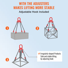 Chain Sling, 8 mm x 150 cm Lifting Chains with Hooks, G80 Engine Chain Hoist Lifts, 5 Ton Lifting Sling Chains for Engine Hoist, Engine Lift Chain with 4 Leg Grab Hooks & Adjusters Heavy Duty