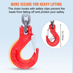 Chain Sling, 8 mm x 150 cm Lifting Chains with Hooks, G80 Engine Chain Hoist Lifts, 5 Ton Lifting Sling Chains for Engine Hoist, Engine Lift Chain with 4 Leg Grab Hooks & Adjusters Heavy Duty
