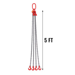 Chain Sling, 8 mm x 150 cm Lifting Chains with Hooks, G80 Engine Chain Hoist Lifts, 5 Ton Lifting Sling Chains for Engine Hoist, Engine Lift Chain with 4 Leg Grab Hooks & Adjusters Heavy Duty