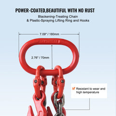 Chain Sling, 10 mm x 180 cm Lifting Chains with Hooks, G80 Engine Chain Hoist Lifts, 5 Ton Lifting Sling Chains for Engine Hoist, Engine Lift Chain with 2 Leg Grab Hooks and Adjusters Heavy Duty