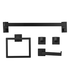 Matte Black Bathroom Hardware Set, 5 Pieces Stainless Steel Bathroom Accessories Set, 24-inch Towel Bar, Towel Rack, 2 Robe Towel Hooks, Toilet Paper Holder, for Bath Room, Wall Mounted