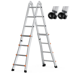 Telescoping Ladder A Frame, 13 FT Compact Aluminum Extension Ladder, Multi-Function Portable Collapsible RV Ladder, Telescopic Ladder for Homework Stairs Indoor Outdoor Roof, 330lb Load
