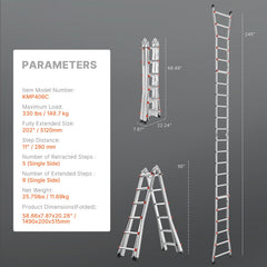 Telescoping Ladder A Frame 20 FT Extension Multi-Function for Homework
