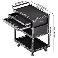 5-Tier Tool Cart with Wheels, 400 lbs Load Capacity, Rolling Work Cart with 2 Drawers & Pegboard, Mechanic Tool Storage Organizer with Locking System for Garage, Warehouse and Repair Shop, Black