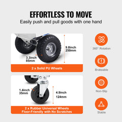 Aluminum Hand Truck, 2 in 1, 363 kg Max Load Capacity, Heavy Duty Industrial Convertible Folding Hand Truck and Dolly, Utility Cart Converts from Hand Truck to Platform Cart with Rubber Wheels