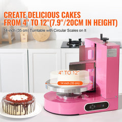 Cake Decorating Machine, Cake Cream Spreading Coating Smearing Machine, Low Noise Cake Frosting Machine, Turntable with Adjustable Scraper, for 4" to 12" Cake, 25-320RPM Rotating Speed, Pink