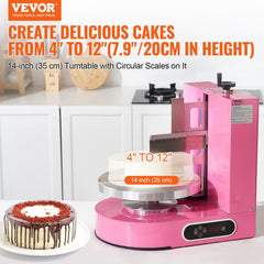 Cake Decorating Machine, Cake Cream Spreading Coating Smearing Machine, Low Noise Cake Frosting Machine, Turntable with Adjustable Scraper, for 4" to 12" Cake, 25-320RPM Rotating Speed, Pink