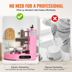 Cake Decorating Machine, Cake Cream Spreading Coating Smearing Machine, Low Noise Cake Frosting Machine, Turntable with Adjustable Scraper, for 4" to 12" Cake, 25-320RPM Rotating Speed, Pink