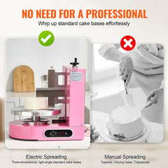 Cake Decorating Machine, Cake Cream Spreading Coating Smearing Machine, Low Noise Cake Frosting Machine, Turntable with Adjustable Scraper, for 4" to 12" Cake, 25-320RPM Rotating Speed, Pink