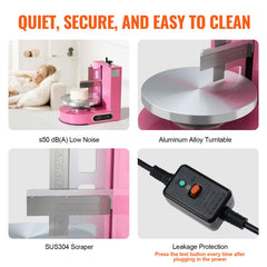 Cake Decorating Machine, Cake Cream Spreading Coating Smearing Machine, Low Noise Cake Frosting Machine, Turntable with Adjustable Scraper, for 4" to 12" Cake, 25-320RPM Rotating Speed, Pink