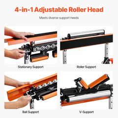 4-in-1 Roller Stand, 220 kg Load Capacity, 838.2-1270 mm Adjustable Height, Folding Heavy Duty with Rack & Multi-directional Roller Head, for Table Saw Outfeed Woodworking Extension Support