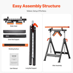 4-in-1 Roller Stand, 220 kg Load Capacity, 838.2-1270 mm Adjustable Height, Folding Heavy Duty with Rack & Multi-directional Roller Head, for Table Saw Outfeed Woodworking Extension Support