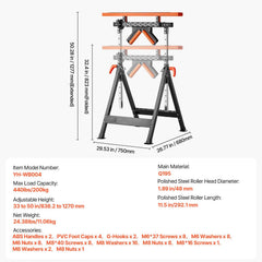 4-in-1 Roller Stand, 220 kg Load Capacity, 838.2-1270 mm Adjustable Height, Folding Heavy Duty with Rack & Multi-directional Roller Head, for Table Saw Outfeed Woodworking Extension Support