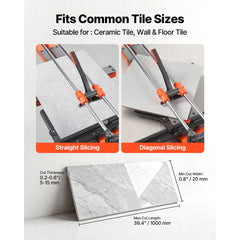 1000 mm Manual Tile Cutter, Upgraded Sliding Head Cutting Tool with Spring-Loaded Base, Angle Fence, Tungsten Carbide Cutting Wheel, Alignment Guide, for DIY Pros, Ceramic, Floor & Wall Tiles