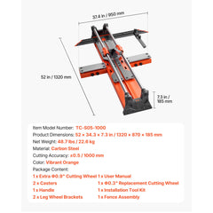 1000 mm Manual Tile Cutter, Upgraded Sliding Head Cutting Tool with Spring-Loaded Base, Angle Fence, Tungsten Carbide Cutting Wheel, Alignment Guide, for DIY Pros, Ceramic, Floor & Wall Tiles
