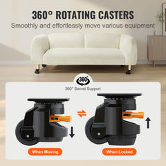 Leveling Casters, Set of 4, 1000 kg Total Load Capacity, 63.5 mm, Heavy Duty with Upgraded Handle Design, 360 Degree Swivel Caster Wheels, Adjustable Casters with Feet for Workbench, Machine