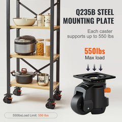 Leveling Casters, Set of 4, 1000 kg Total Load Capacity, 63.5 mm, Heavy Duty with Upgraded Handle Design, 360 Degree Swivel Caster Wheels, Adjustable Casters with Feet for Workbench, Machine