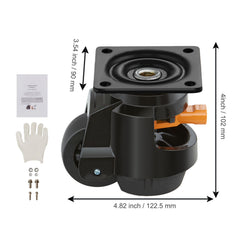 Leveling Casters, Set of 4, 1000 kg Total Load Capacity, 63.5 mm, Heavy Duty with Upgraded Handle Design, 360 Degree Swivel Caster Wheels, Adjustable Casters with Feet for Workbench, Machine