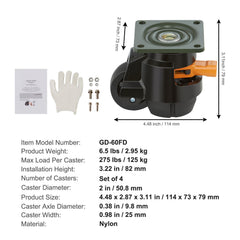 Leveling Casters, Set of 4, 500 kg Total Load Capacity, 50.8 mm, Heavy Duty with Upgraded Handle Design, 360 Degree Swivel Caster Wheels, Adjustable Casters with Feet for Workbench, Machine