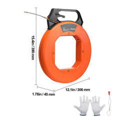Fish Tape, 38.1 m Length, 4.5 mm, PET Wire Puller with Optimized Housing and Handle, Easy-to-Use Cable Puller Tool, Flexible Wire Fishing Tools for Walls and Electrical Conduit, Non-Conductive