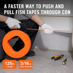Fish Tape, 38.1 m Length, 4.5 mm, PET Wire Puller with Optimized Housing and Handle, Easy-to-Use Cable Puller Tool, Flexible Wire Fishing Tools for Walls and Electrical Conduit, Non-Conductive