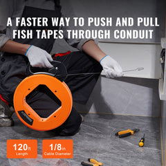 Fish Tape, 36.58 m, 3 mm, Steel Wire Puller with Optimized Housing and Handle, Easy-to-Use Cable Puller Tool, Flexible Wire Fishing Tools for Walls and Electrical Conduit, Non-Conductive