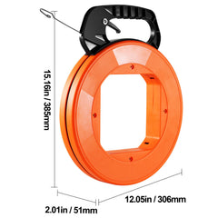 Fish Tape, 36.58 m, 3 mm, Steel Wire Puller with Optimized Housing and Handle, Easy-to-Use Cable Puller Tool, Flexible Wire Fishing Tools for Walls and Electrical Conduit, Non-Conductive