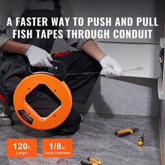 Fish Tape, 36.58 m, 3 mm, Steel Wire Puller with Optimized Housing and Handle, Easy-to-Use Cable Puller Tool, Flexible Wire Fishing Tools for Walls and Electrical Conduit, Non-Conductive