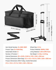 Rolling DJ Cable Bag, 1680D, Padded File Gig Bag with Wheels, 6 Detachable Divider, Travel Storage Music Gear Case, for Professional DJ Gear, Musical Instrument and Accessories, Sound Equipment