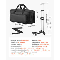 Rolling DJ Cable Bag, 1680D, Padded File Gig Bag with Wheels, 6 Detachable Divider, Travel Storage Music Gear Case, for Professional DJ Gear, Musical Instrument and Accessories, Sound Equipment