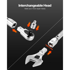Adjustable Click Torque Wrench, 1/2 Inch Drive, 20-160 lbf-ft/27.1-216.8 N.m, Dual-direction and Dual Range Scales, 72-Tooth, ±2% Precision, with Adapter Interchangeable Jaw and Ratchet Head