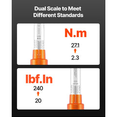 Click Torque Wrench Set, 1/4Inch Drive, 20-240 lbf-in / 2.3-27.1N.m, Dual-direction and Dual Range Scales, 72-Tooth, ±3% High Precision, with Bits, Sockets, Adapters, Extension Bar, Orange