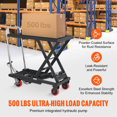 Hydraulic Lift Table Cart, 330lbs Capacity 28.5" Lifting Height, Manual Single Scissor Lift Table with 4 Wheels and Non-slip Pad, Hydraulic Scissor Cart for Material Handling, Black
