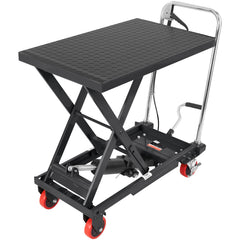 Hydraulic Lift Table Cart, 330lbs Capacity 28.5" Lifting Height, Manual Single Scissor Lift Table with 4 Wheels and Non-slip Pad, Hydraulic Scissor Cart for Material Handling, Black