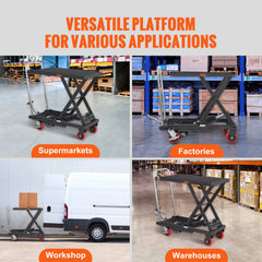 Hydraulic Lift Table Cart, 330lbs Capacity 28.5" Lifting Height, Manual Single Scissor Lift Table with 4 Wheels and Non-slip Pad, Hydraulic Scissor Cart for Material Handling, Black