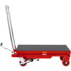 Hydraulic Lift Table Cart, 330lbs Capacity 28.5" Lifting Height, Manual Single Scissor Lift Table with 4 Wheels and Non-slip Pad, Hydraulic Scissor Cart for Material Handling, Red