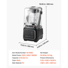 Blender, 2L Professional Countertop Blenders with Shield, 2200W 26000RPM Kitchen Food Processor Combo, Self-Cleaning, Speed Adjustable, 6 Preset Menu for Smoothies, Ice Crushing, Puree, Black