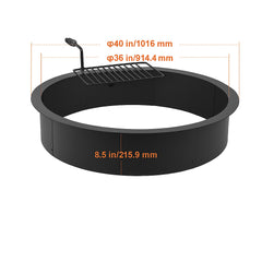 Fire Pit Ring, Fire Pit Insert with Barbecue Fire Ring, 40-In Outer/36-In Inner Diameter, 8.5in Height, Carbon Steel Liner DIY Campfire Ring above/In-Ground, for Outdoor Camping, Bonfires