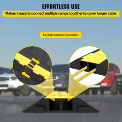 Cable Protector Ramp, 5 Packs 2 Channels Speed Bump Hump, Rubber Modular Speed Bump Rated 11000 LBS Load Capacity, Protective Wire Cord Ramp Driveway Rubber Traffic Speed Bumps Cable Protector