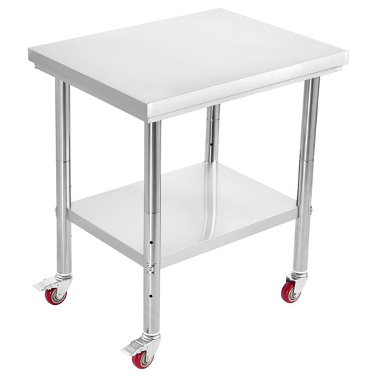 Stainless Steel Table, 60 x 76 cm Food Prep Worktable with Wheels, Kitchen Prep Table with Adjustable Undershelf Workstations for Commercial Kitchen, Restaurant, Hotel and Garage, Outdoor