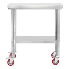 Stainless Steel Table, 60 x 76 cm Food Prep Worktable with Wheels, Kitchen Prep Table with Adjustable Undershelf Workstations for Commercial Kitchen, Restaurant, Hotel and Garage, Outdoor