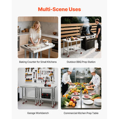 Stainless Steel Table, 60 x 76 cm Food Prep Worktable with Wheels, Kitchen Prep Table with Adjustable Undershelf Workstations for Commercial Kitchen, Restaurant, Hotel and Garage, Outdoor