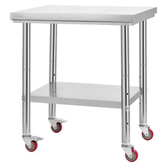 Stainless Steel Table, 60 x 76 cm Food Prep Worktable with Wheels, Kitchen Prep Table with Adjustable Undershelf Workstations for Commercial Kitchen, Restaurant, Hotel and Garage, Outdoor