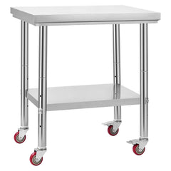 Stainless Steel Table, 60 x 76 cm Food Prep Worktable with Wheels, Kitchen Prep Table with Adjustable Undershelf Workstations for Commercial Kitchen, Restaurant, Hotel and Garage, Outdoor