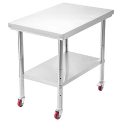 Stainless Steel Table, 60 x 90 cm Food Prep Worktable with Wheels, Kitchen Prep Table with Adjustable Undershelf Workstations for Commercial Kitchen, Restaurant, Hotel and Garage, Outdoor
