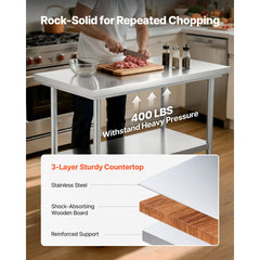Stainless Steel Table, 60 x 90 cm Food Prep Worktable with Wheels, Kitchen Prep Table with Adjustable Undershelf Workstations for Commercial Kitchen, Restaurant, Hotel and Garage, Outdoor